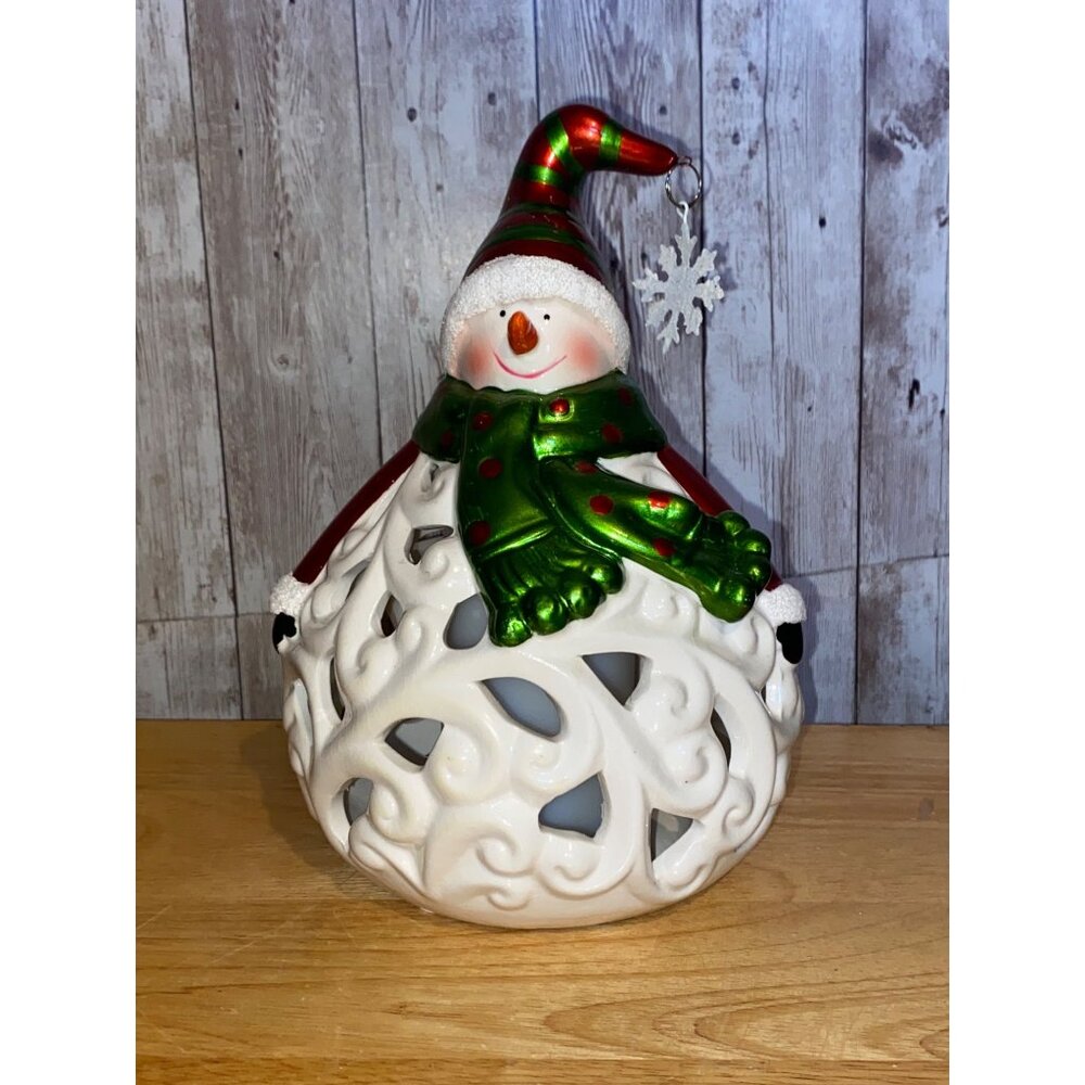 Home Reflections 7” Porcelain Snowman Flameless Candle Luminary Battery Operated